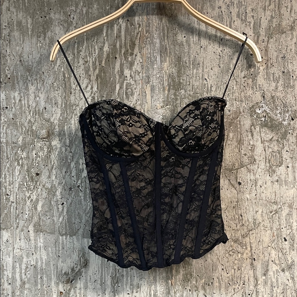 GARAGE Women's Amaya Lace Bustier Top Size M In Jet Black - Picture 4 of 7
